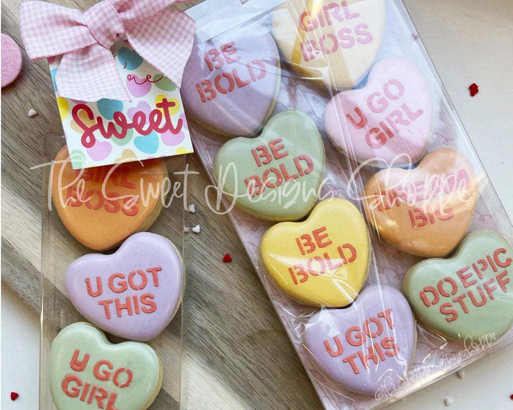 Stencils - Conversation Heart Stencil - For "Mini" Hearts - Array#9 - The Sweet Designs Shoppe - Regular 5-1/2" x 5-1/2 - ALL, Basic Shapes, be bold, do epic stuff, dream big, girl boss, pattern, Promocode, Stencil, u go girl, u got this, valentine, Valentines