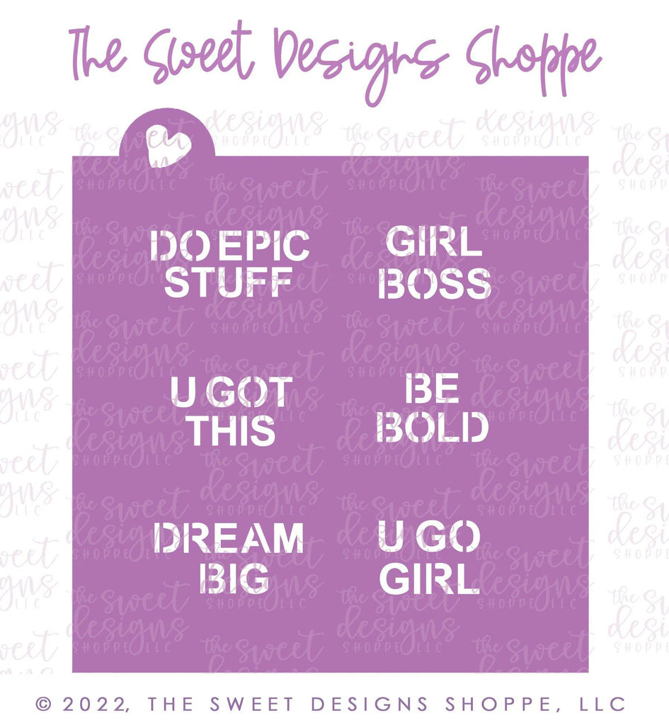 Stencils - Conversation Heart Stencil - For "Mini" Hearts - Array#9 - The Sweet Designs Shoppe - Regular 5-1/2" x 5-1/2 - ALL, Basic Shapes, be bold, do epic stuff, dream big, girl boss, pattern, Promocode, Stencil, u go girl, u got this, valentine, Valentines