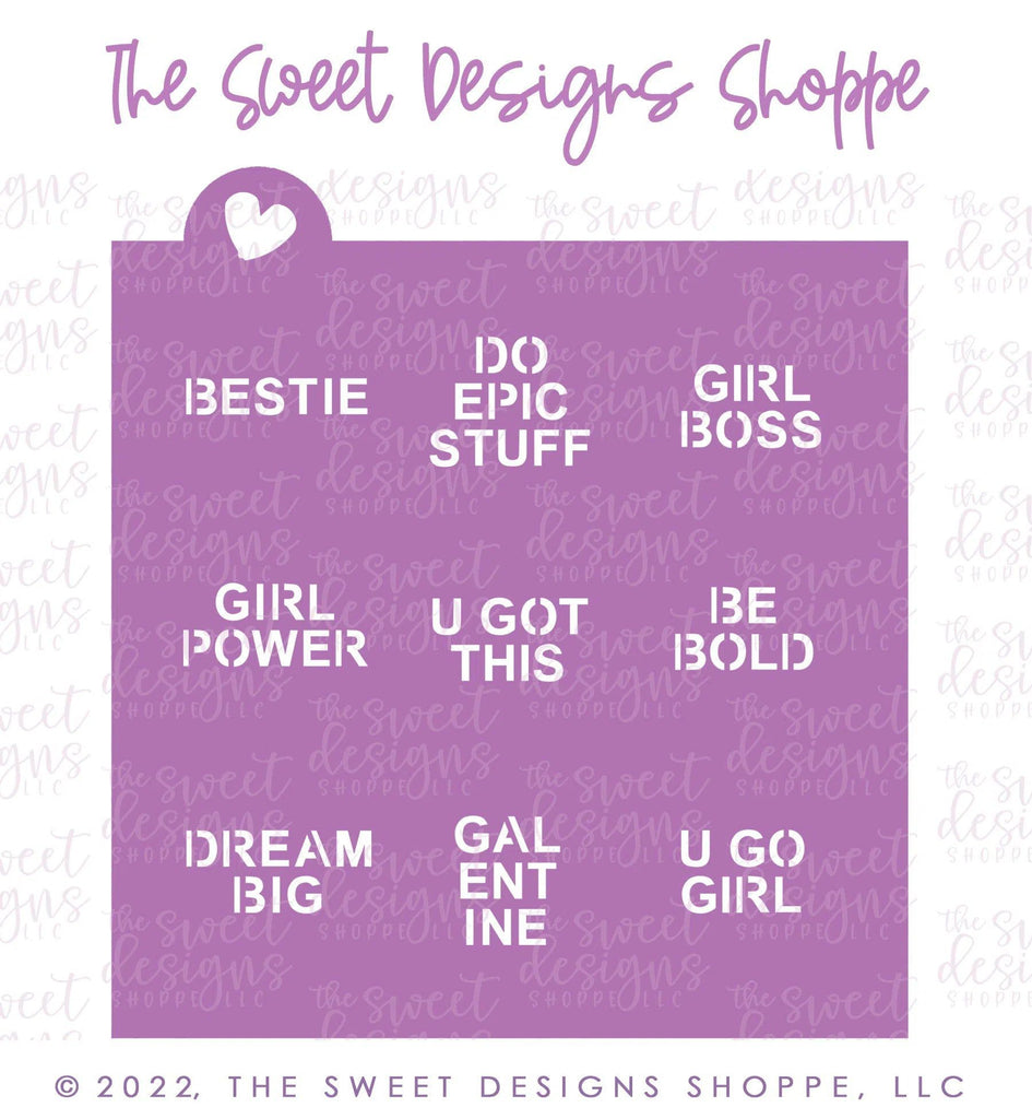 Stencils - Conversation Heart Stencil - For "Tiny" and "Mini" Hearts - Array#10 - The Sweet Designs Shoppe - Regular 5-1/2" x 5-1/2 - ALL, Basic Shapes, be bold, bestie, do epic stuff, dream big, galentine, girl boss, girl power, pattern, Promocode, Stencil, u go girl, u got this, valentine, Valentines