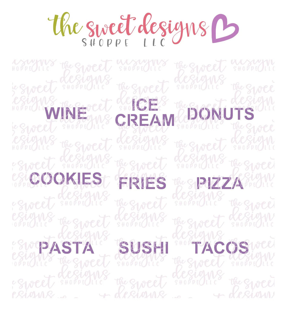 Stencils - Conversation Heart Stencil - For "Tiny" and "Mini" Hearts - Array#5 - Sweet Designs Shoppe - Regular 5-1/2" x 5-1/2 - ALL, Basic Shapes, cookies, donuts, Fries, Ice Cream, pasta, pattern, pizza, Promocode, Stencil, sushi, tacos, valentine, Valentines, wine