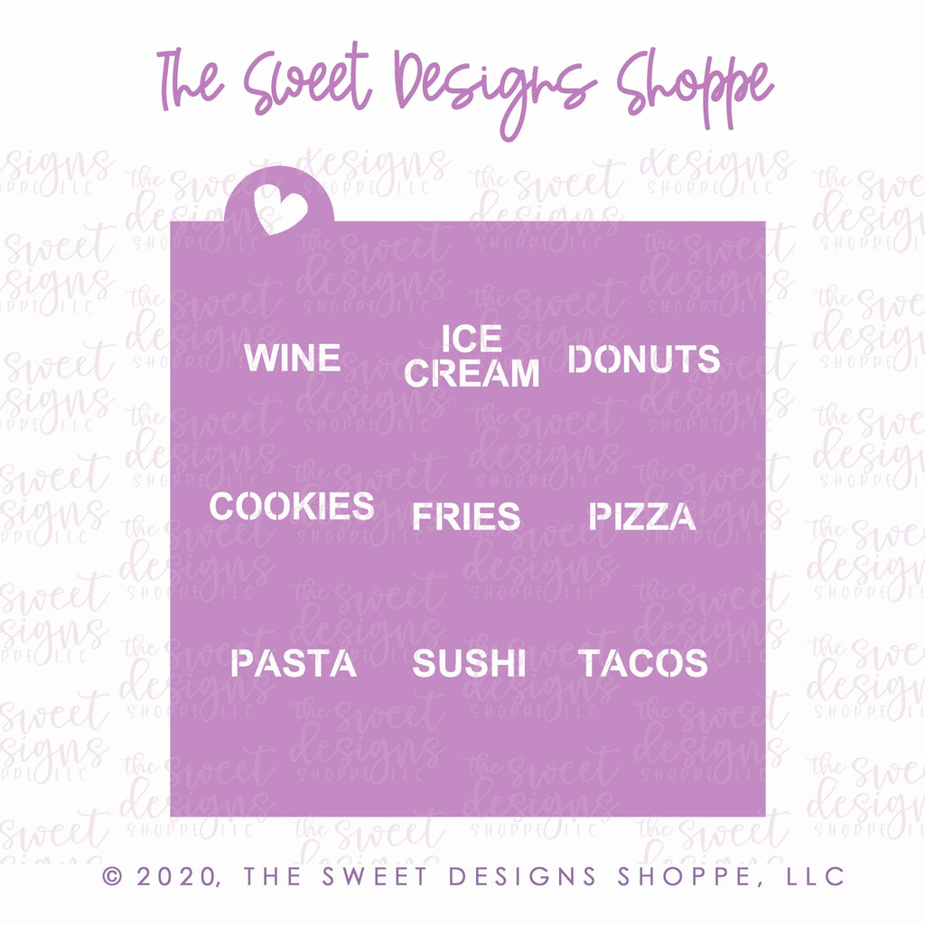 Stencils - Conversation Heart Stencil - For "Tiny" and "Mini" Hearts - Array#5 - The Sweet Designs Shoppe - TSDS - - ALL,Basic Shapes,cookies,donuts,Fries,Ice Cream,pasta,pattern,pizza,Promocode,Stencil,sushi,tacos,valentine,Valentines,wine