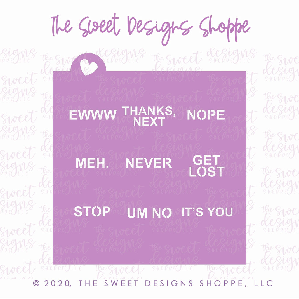Stencils - Conversation Heart Stencil - For "Tiny" and "Mini" Hearts - Array#7 - The Sweet Designs Shoppe - TSDS - - ALL,Basic Shapes,ewww,get lost,it's you,meh,never,nope,pattern,Promocode,Stencil,stop,thanks next,um no,valentine,Valentines