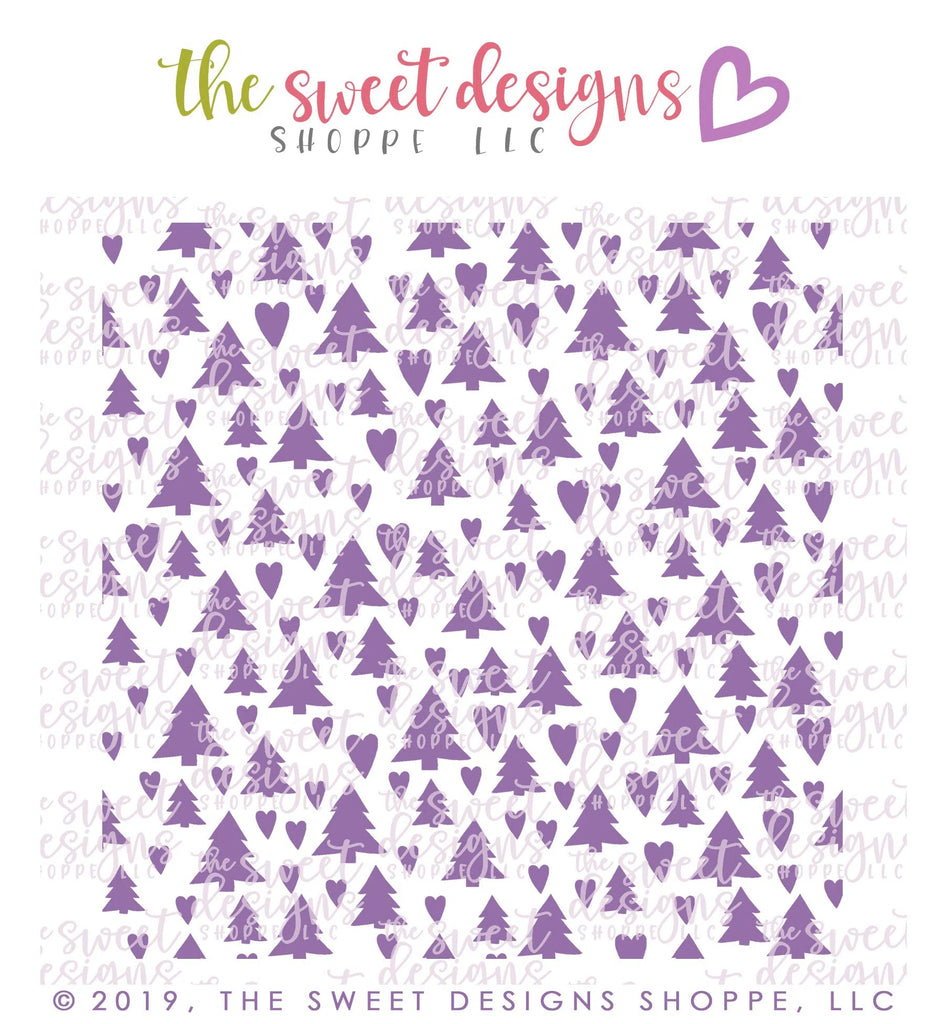 Stencils - Pine Trees and Hearts - Stencil - Sweet Designs Shoppe - 5-1/2" x 5-1/2 - ALL, Christmas, Christmas / Winter, floral, Nature, Promocode, Stencil, Tree