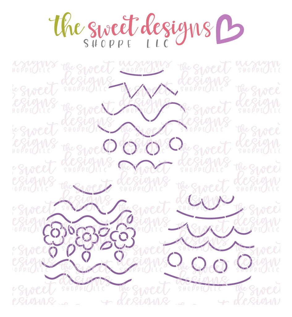 Stencils - PYOC Easter Eggs (Set of 3) - Stencils - Sweet Designs Shoppe - Regular 5-1/2" x 5-1/2" - ALL, drawn with character, Easter, Easter / Spring, krista Heij-Barber, Promocode, PYO, PYOC, Stencil