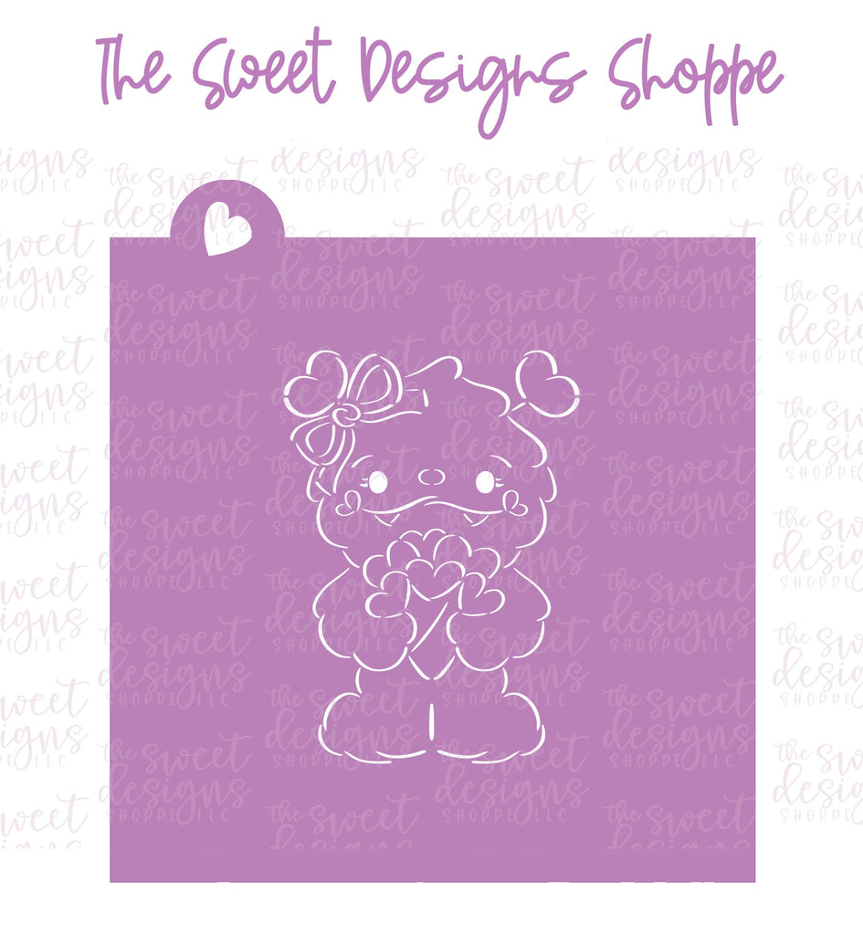 Stencils - PYOC Girly Love Monster - Stencil - The Sweet Designs Shoppe - Regular 5-1/2" x 5-1/2" - ALL, Animal, Animals, Animals and Insects, new, Promocode, PYO, PYOC, Stencil, valentine, Valentines