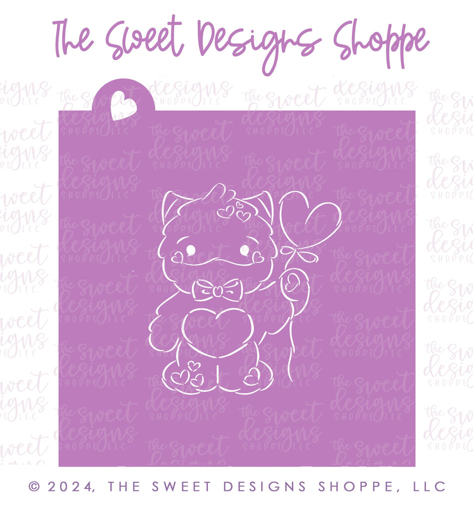 Stencils - PYOC Love Monster with Heart Balloon - Stencil - The Sweet Designs Shoppe - Regular 5-1/2" x 5-1/2" - ALL, Animal, Animals, Animals and Insects, new, Promocode, PYO, PYOC, Stencil, valentine, Valentines