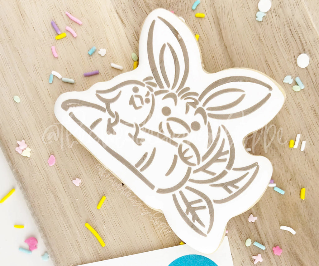 Stencils - PYOC Stencil - Bunny and Carrot Stencil - Sweet Designs Shoppe - Regular 5-1/2" x 5-1/2" - ALL, drawn with character, Easter, Easter / Spring, krista Heij-Barber, Promocode, PYO, PYOC, Stencil