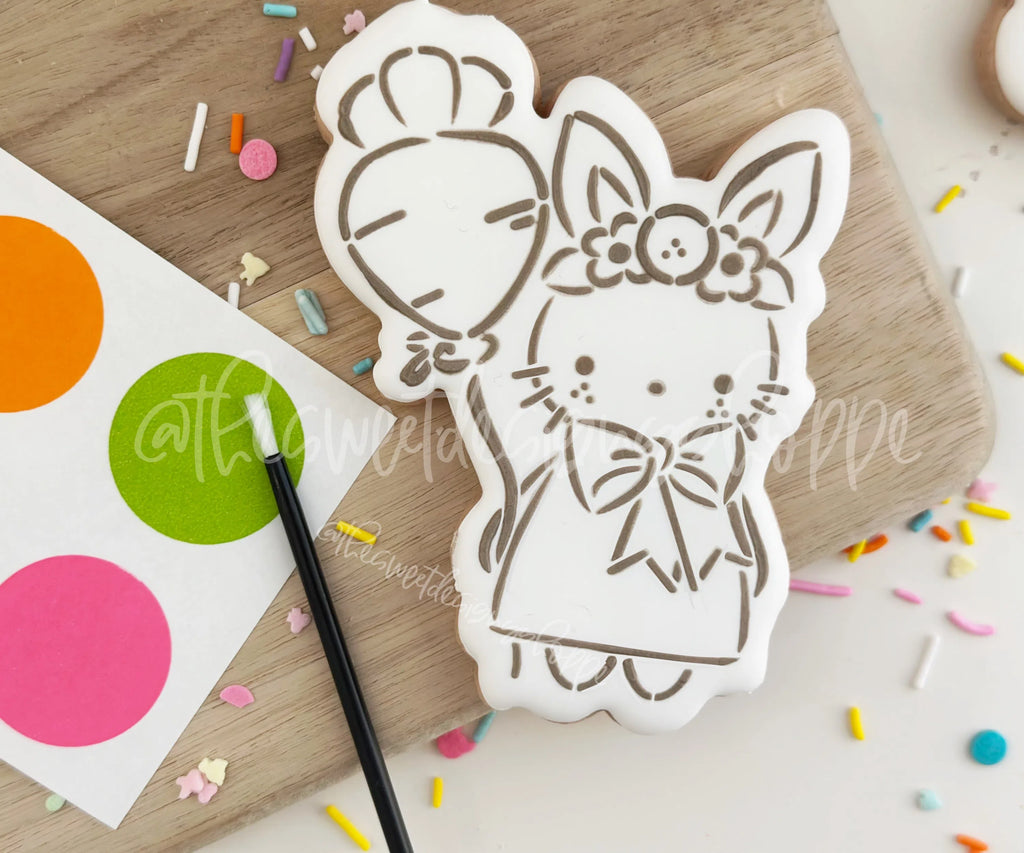 Stencils - PYOC Stencil - Bunny with Balloon - Stencil - Sweet Designs Shoppe - Regular 5-1/2" x 5-1/2" - ALL, Animal, Animals, drawn with character, Easter, Easter / Spring, Fantasy, Kids / Fantasy, Promocode, PYO, PYOC, Stencil