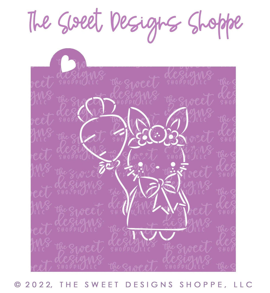 Stencils - PYOC Stencil - Bunny with Balloon - Stencil - The Sweet Designs Shoppe - TSDS - - ALL,Animal,Animals,drawn with character,Easter,Easter / Spring,Fantasy,Kids / Fantasy,Promocode,PYO,PYOC,Stencil