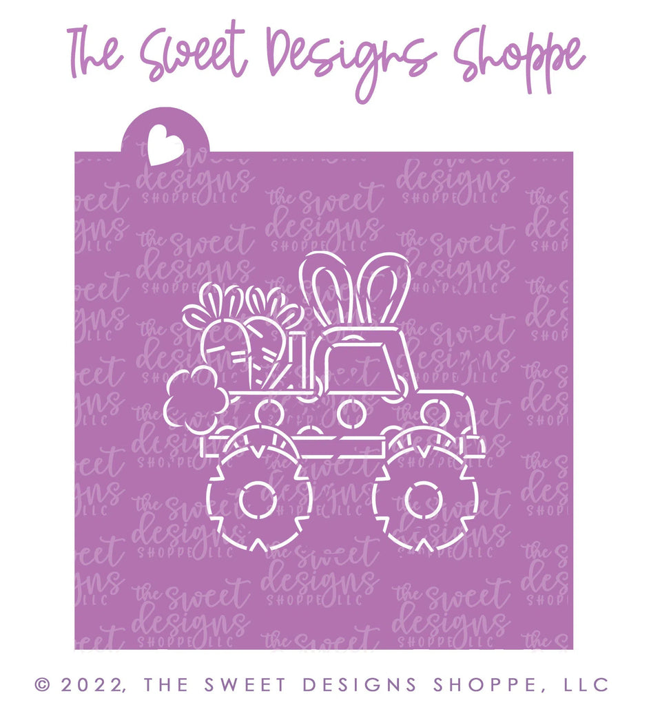 Stencils - PYOC Stencil - Easter Monster Truck - Stencil - Sweet Designs Shoppe - Regular 5-1/2" x 5-1/2" - ALL, Animal, Animals, drawn with character, Easter, Easter / Spring, Fantasy, Kids / Fantasy, Promocode, PYO, PYOC, Stencil, transportation