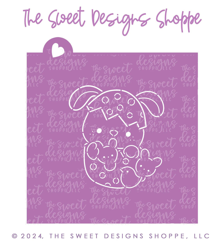 Stencils - PYOC Stencil - PYOC Bunny in Egg with Marshmallows- Stencil - Sweet Designs Shoppe - Regular 5-1/2" x 5-1/2" - ALL, Animal, Animals, Animals and Insects, Easter, Easter / Spring, Promocode, PYO, PYOC, Stencil