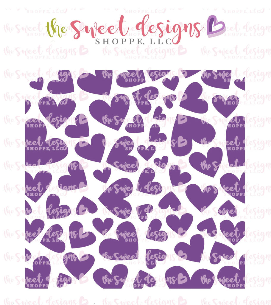 Stencils - Scattered Hearts - Plus - Stencil - Sweet Designs Shoppe - Regular 5-1/2" x 5-1/2 - ALL, Basic Shapes, Hearts, patterns, Promocode, Stencil, Valentines
