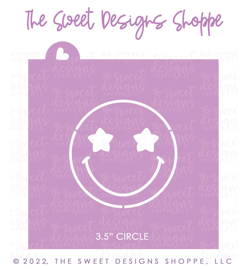 Stencils - Smiley Face with Star Eyes - (Set of 2 Sizes) - Stencils - Sweet Designs Shoppe - Set of 2 Stencils (5-1/2" by 5-1/2") - ALL, Clearance, Easter / Spring, groovy, happy face, Misc, Miscelaneous, Miscellaneous, Promocode, Retro, Spring, Stencil, summer