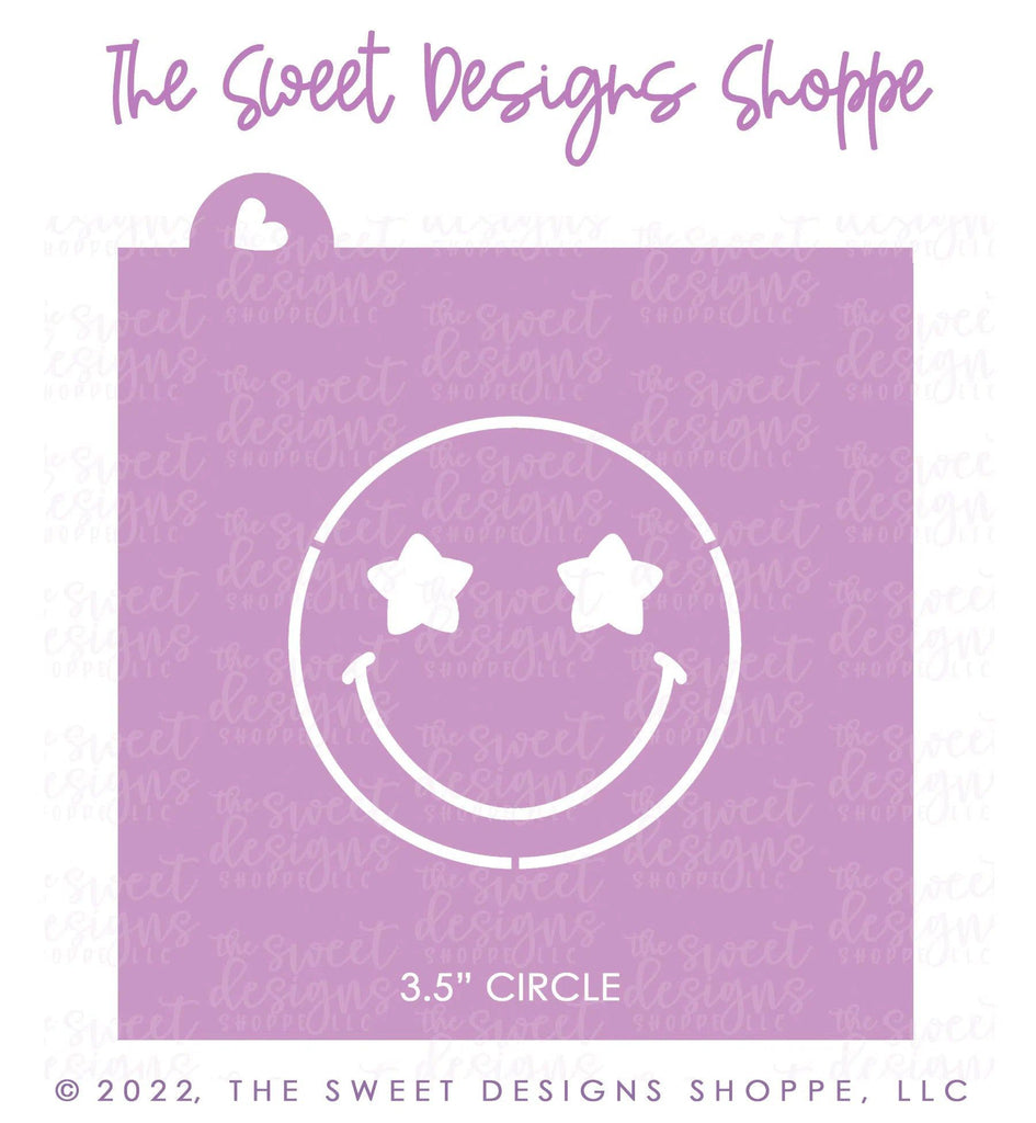 Stencils - Smiley Face with Star Eyes - (Set of 2 Sizes) - Stencils - The Sweet Designs Shoppe - Set of 2 Stencils (5-1/2" by 5-1/2") - ALL, Clearance, Easter / Spring, groovy, happy face, Misc, Miscelaneous, Miscellaneous, Promocode, Retro, Spring, Stencil, summer