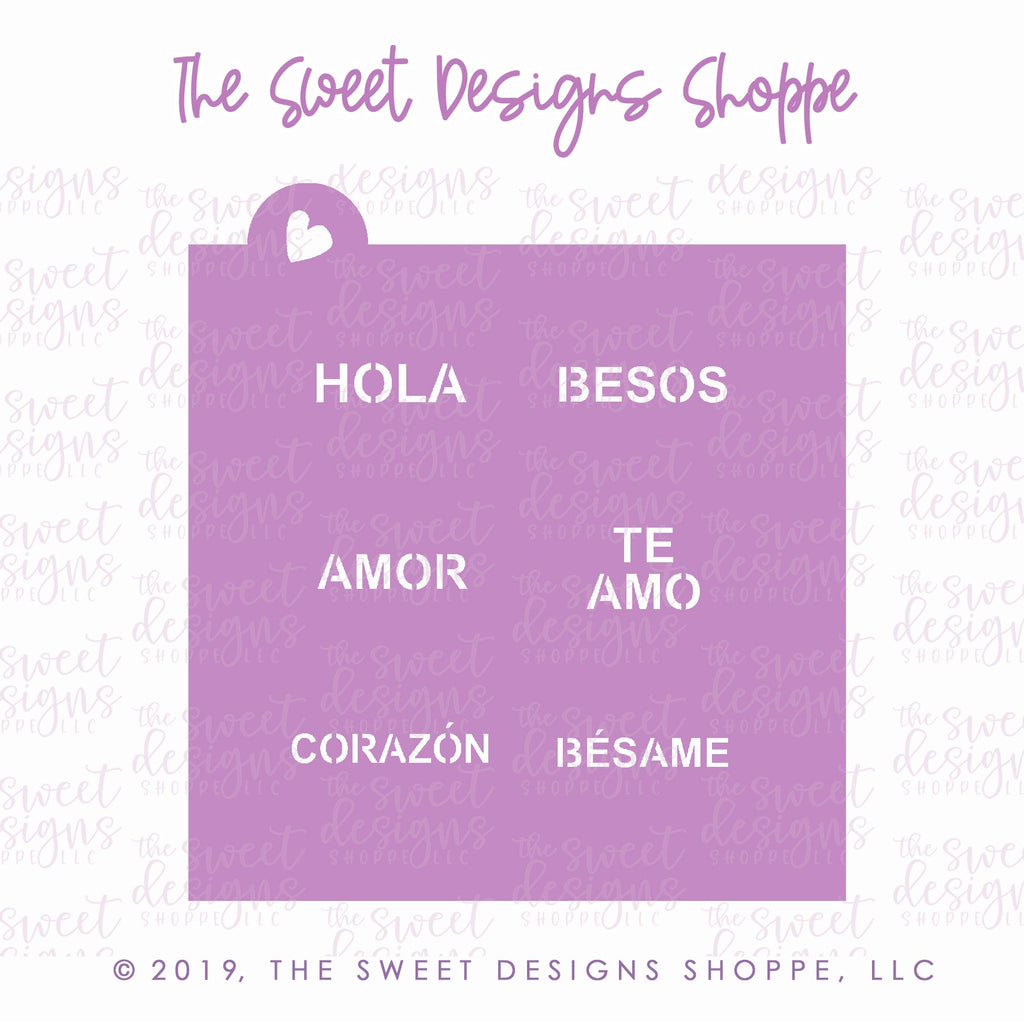 Stencils - Spanish Conversation Heart Stencil - For "Mini" Hearts - Array#3 - The Sweet Designs Shoppe - TSDS - - ALL,AMOR,Basic Shapes,besame,besos,corazon,hola,pattern,Promocode,Stencil,te amo,Valentines